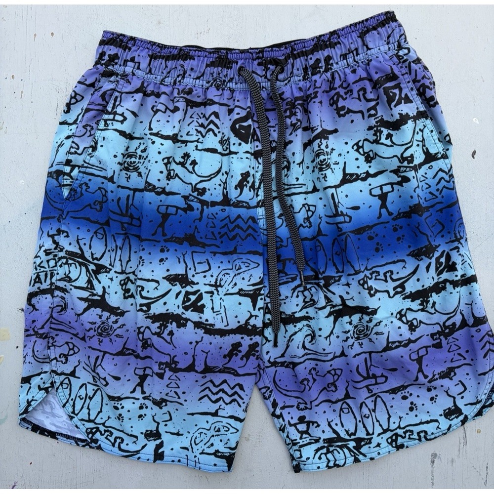 Men's Gecko Hawaii Shorts Multicolor Logo M Surf Beach Swim Tropical All-Over
